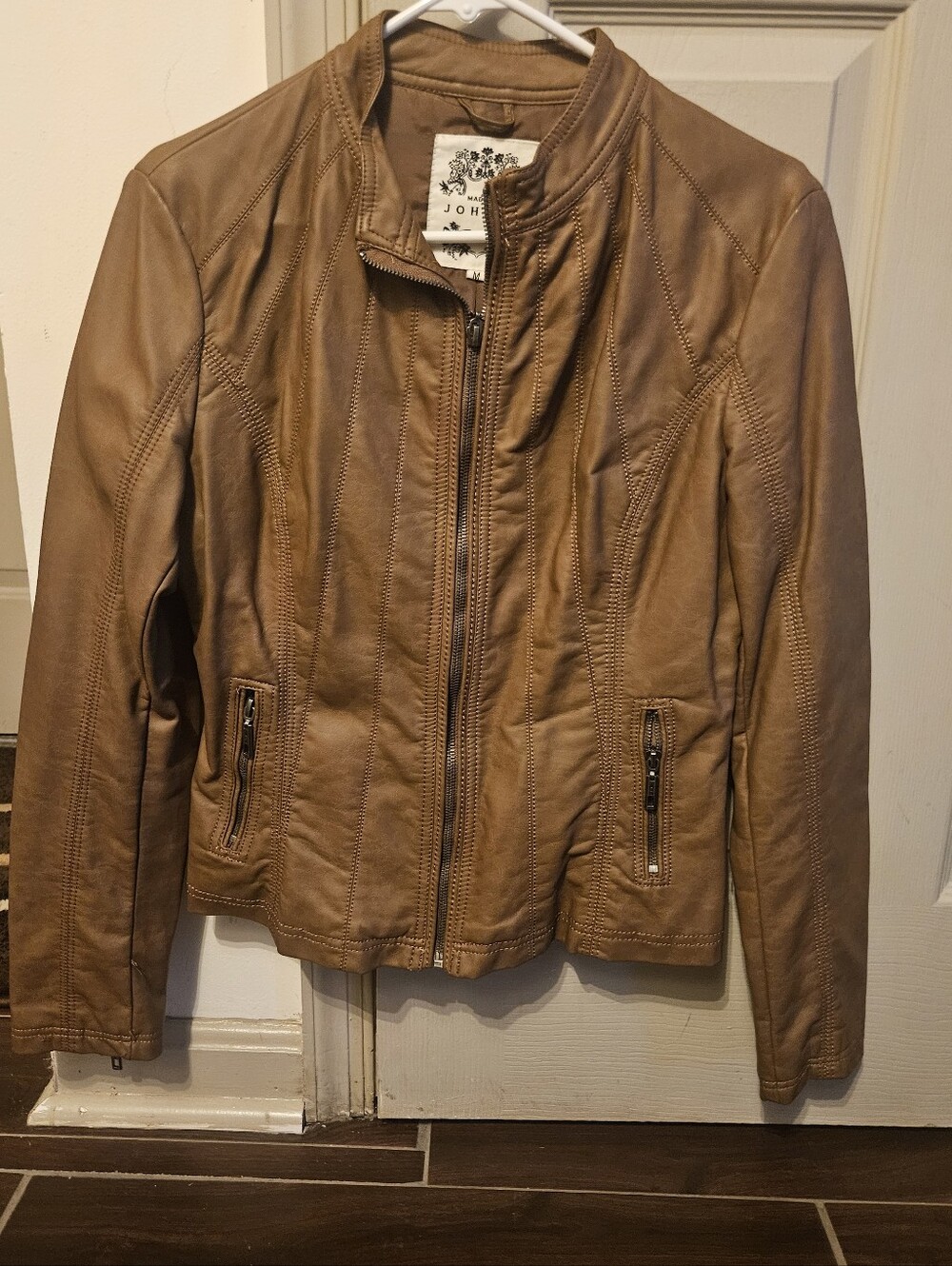 Faux Leather Brown Moto Jacket - Women's